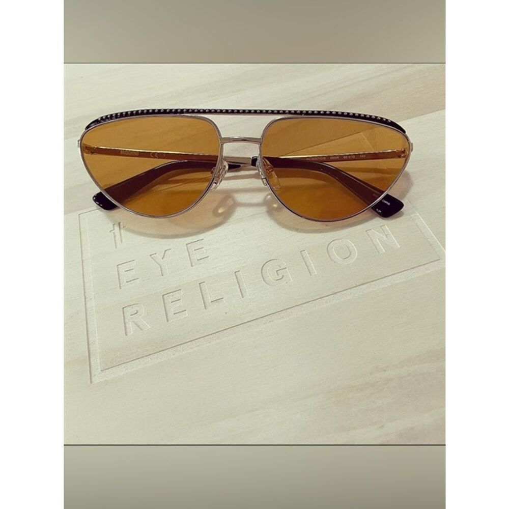 Moschino Amber Lens Aviator Sunglasses with Gold Frame